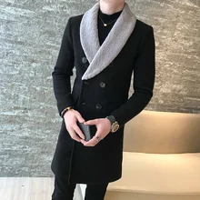 Длинные шерстяные пальто мужские хаки двубортные длинные пальто мужские джентльменские новые модные тренчи