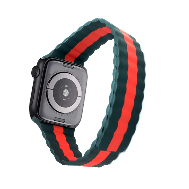 Green-red 40 мм, длина-44 мм, ремешок для наручных часов для Apple Watch, версии 4 5 двойной магнитной застежкой петля кожаный ремешок для Apple Watch Series 1, 2, 3, ремешок 38/42 мм - Цвет ремешка: Green-red