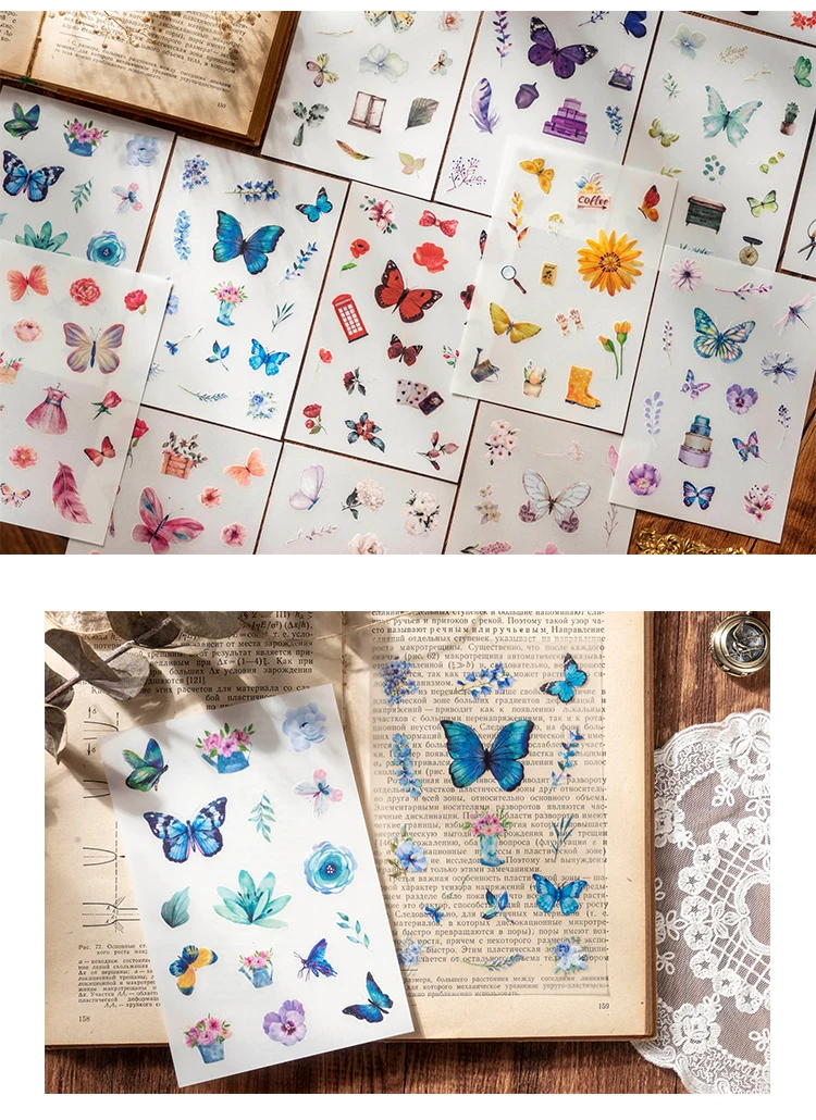 Butterfly Rub on Transfer Journaling Stickers Aesthetic Scrapbooking Flower Journal Supplies Ephemera DIY Sticker Craft 2021 New