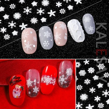 

Beauty Merry Christmas Nail Decals Self Adhesive Nail Art Stickers Manicure Design 3D White Snow Sticker for Nails Decoration