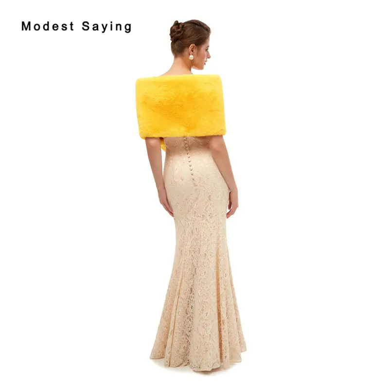Elegant Yellow Faux Fur Wedding Shrugs Fashion Bridal Shawls Women Party Boleros Fur Stoles Warm Wraps Wedding Accessories