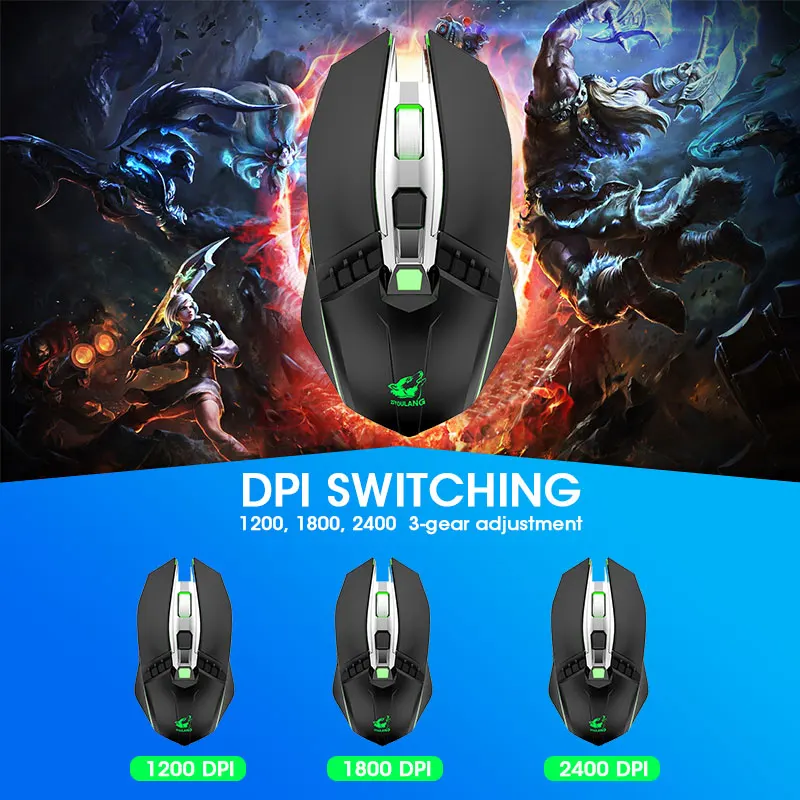VicTsing X5 Беспроводная игровая мышь 2,4G перезаряжаемая 6 цветов дыхательный светильник 2400 dpi оптическая мышь для Win XP/Vista/Mac OS