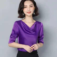 Korean Silk Blouses Women Sartin Blouse Shirts Women Solid V Neck Blouse Tops Plus Size Blusas Mujer De Moda 2020 Womens Tops