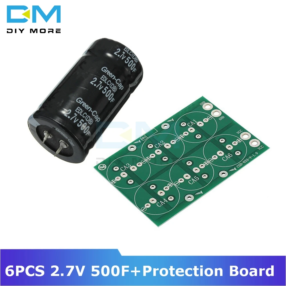 

6PCS 2.7V 500F 35*60mm Super Farad Capacitor Vehicle Rectifier Capacitor Two Feet with 2.7V Balance Protection Board Plate
