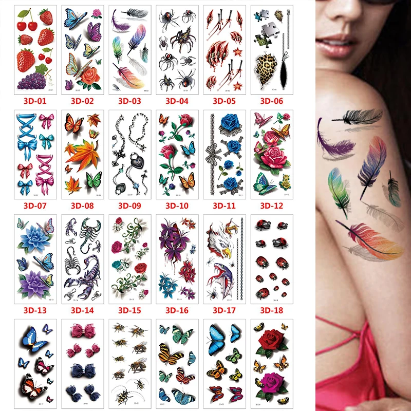 Водостойкие временные 3d татуировки для женщин и девочек 36 листов рукав боди арта