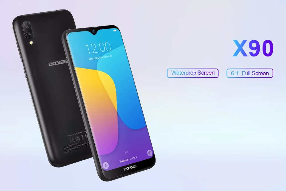 Мобильный телефон DOOGEE X90, 6,1 дюймов, 19:9, дроп LTPS экран, смартфон, четыре ядра, 16 Гб ПЗУ, 3400 мАч, две sim-карты, 8 Мп+ 5 МП, WCDMA, Android Go