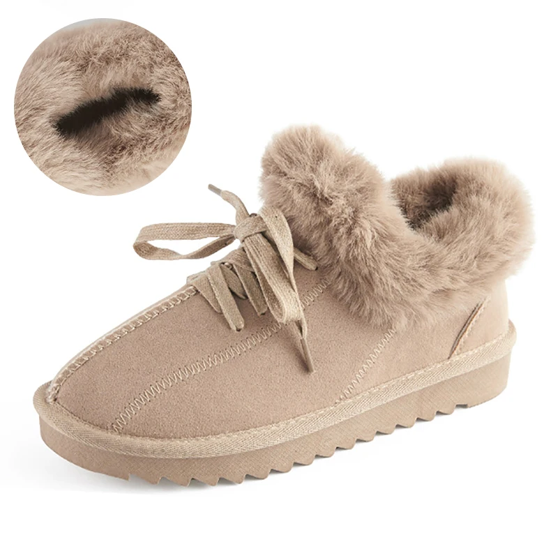Women Flats Shoes Fur Loafers Women Winter Cotton Shoes Non-slip Warm Snow Boots Slip-on Plush Slippers Moccasins Ladies