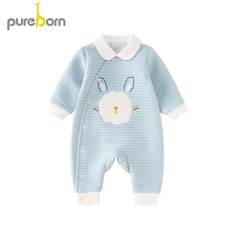 Pureborn/детская одежда; Детский комбинезон; хлопковая одежда для новорожденных; комбинезон; Детский костюм для девочек и мальчиков с героями мультфильмов; один предмет - Цвет: Blue