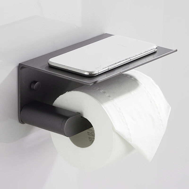 1PC Space Aluminum Gray Toilet Paper Holder with Phone Shelf Bathroom Tissue Holder Toilet Paper Roll