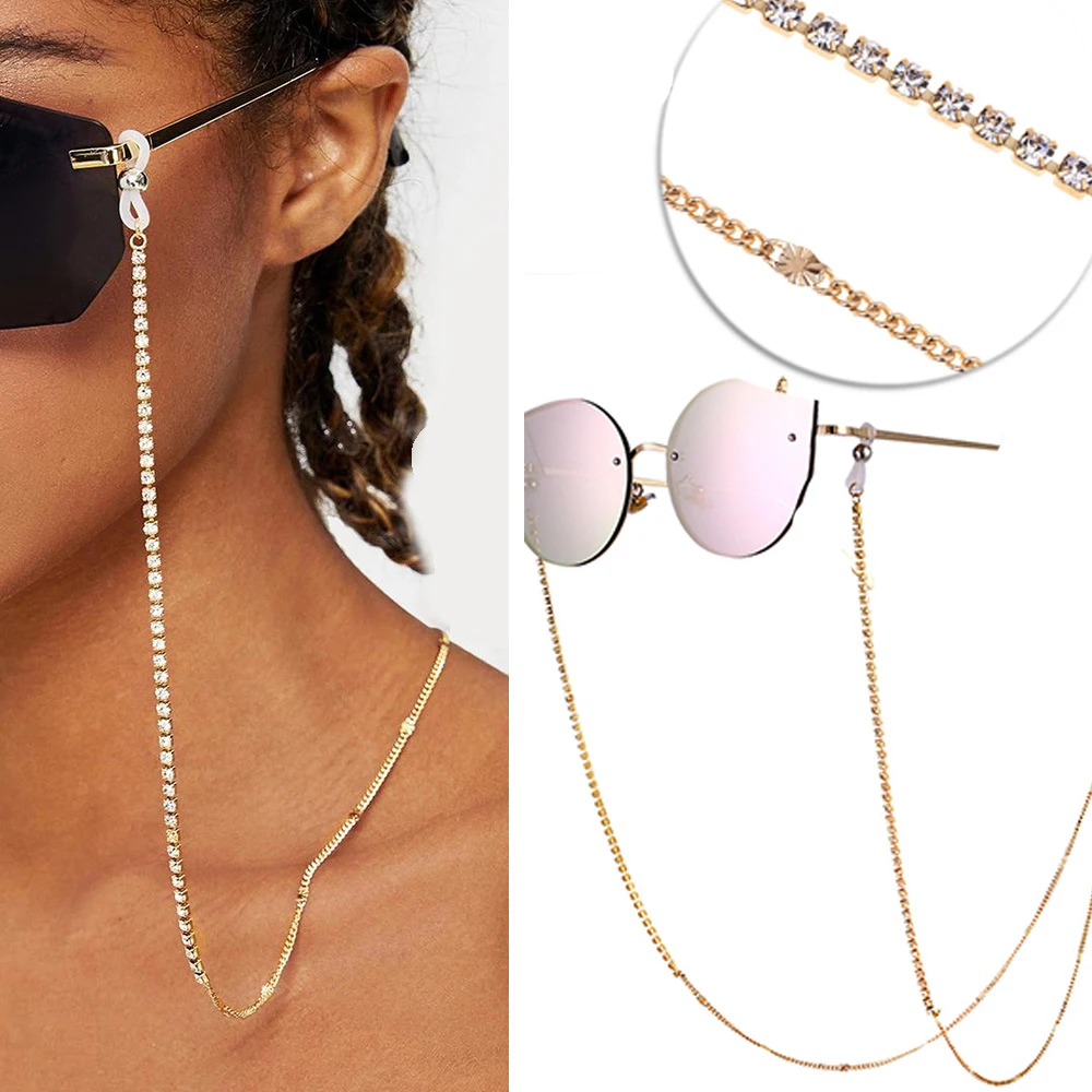 New Vintage Style Gold Thin Chain Women Rhinestones Eyeglasses Retainer Holder Lanyard Glasses Cord
