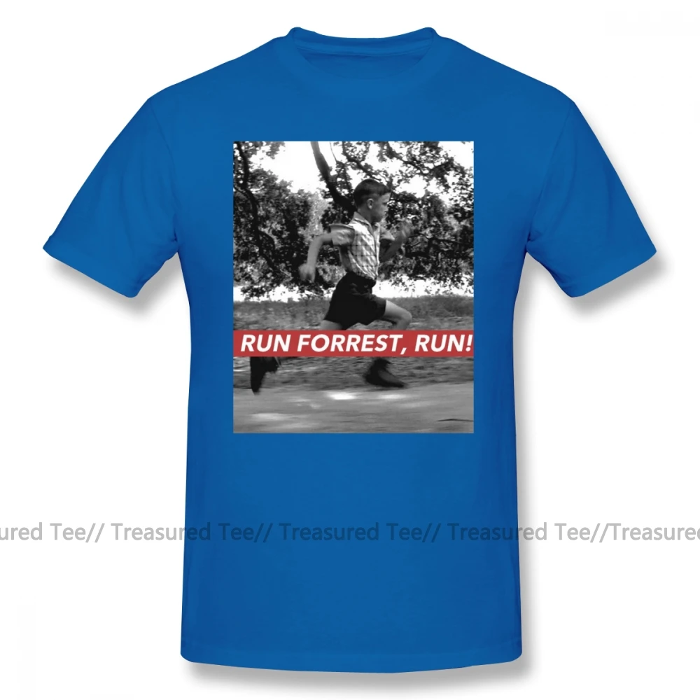 Forrest Gump T Shirt RUN FORREST, RUN T-Shirt Beach Awesome Tee Shirt Short-Sleeve Big Man Graphic Cotton Tshirt - Цвет: Blue