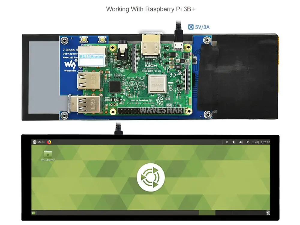 Waveshare 7.9 ġ 뷮  ġ ũ LCD, 400*1280, HDMI, IPS, ȭ  Ŀ
