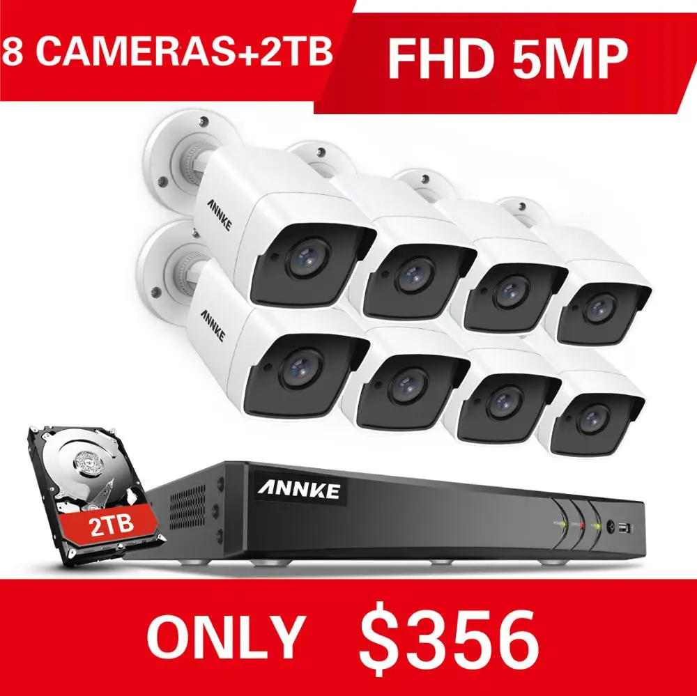 

ANNKE 8CH 5MP 5IN1 Ultra HD Video Security Camera System With 8PCS 5MP TVI Bullet Weatherproof Outdoor Surveillance CCTV Kit 2TB