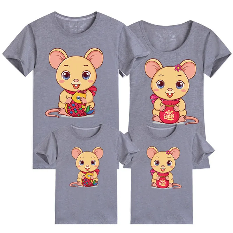 Family Matching Clothes Mouse New Year Summer Print T-Shirt Mommy And Daughter Father And Son Clothes Family Look - Цвет: Gary