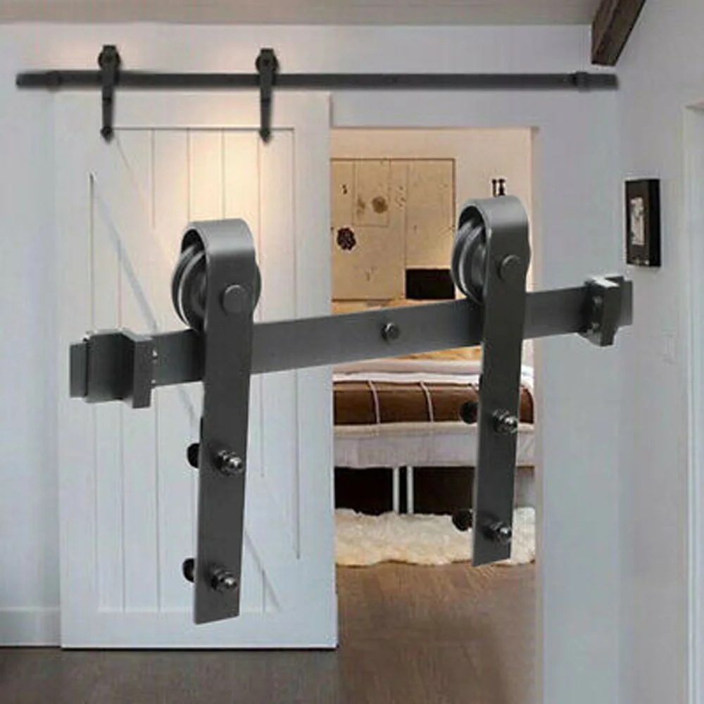 

Barn Sliding Door Track Kitchen Storage Room Wardrobe Rail Kit Wall Mount Black Kitchen Carbon Steel Household Slides Hardware