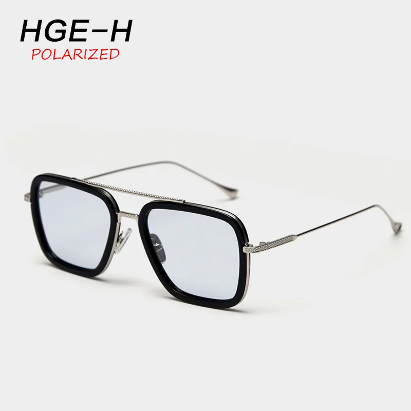 

HGE-H Tony Stark Polarized Sunglasses Men The Avengers 3 iron Man Square Glasses Frame Spiderman Edith Sun Glasses UV400 Goggles