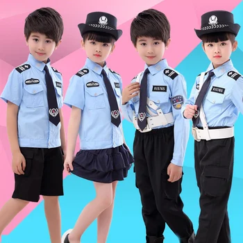 

Policeman Uniforms Teenage Kids Cosplay Costume Party Short Sleeve Boys Girls Clothing Set Combat Tactics Police Suit Child