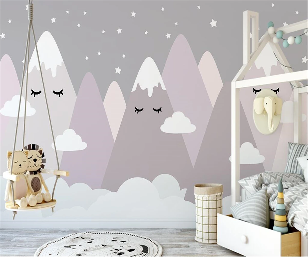 beibehang Custom Nordic Hand-painted Clouds Valley papel de parede Children's Room Indoor Background Wallpaper