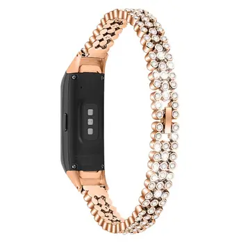 

For Samsung Galaxy Fit SM-R370 Round Shiny Rhinestones Decorative Metal Wristwatch Bracelet Replacements Accessories Band Strap