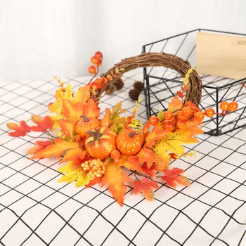 

35CM Artificial Maple Leaf Wreath Pumpkin Halloween Garland Thanksgiving