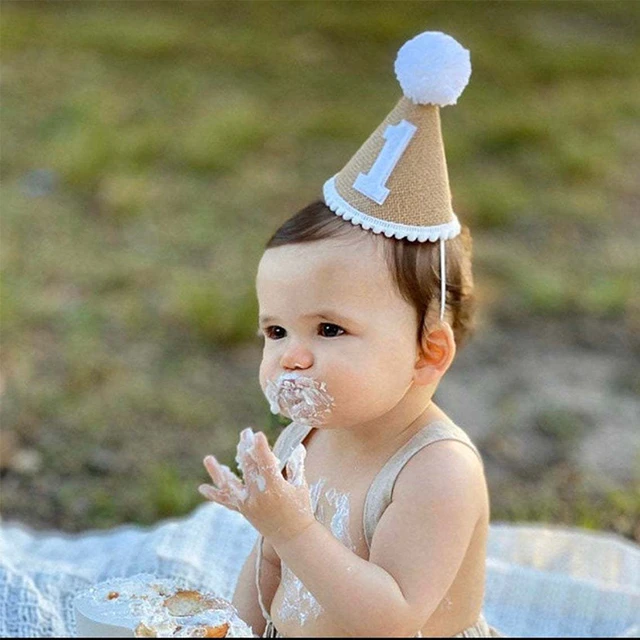 1 pièce chapeau d'anniversaire en toile de jute, bandeau bébé 1 2 3 4 5