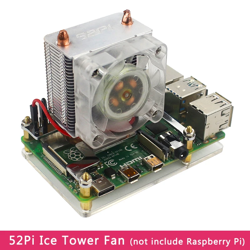 52Pi Original Ice Cooling Tower Fan for Raspberry Pi 4 Model B / 3B+ Copper Tube Cooler with Acrylic Case for Raspberry Pi 4/3