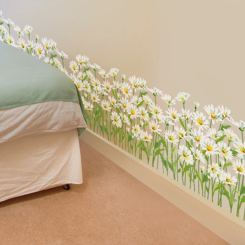 

[shijuekongjian] Daisy Wall Sticker Grass Baseboard Stickers flower Weed Mural Decals for Kids Room Baby Bedroom Decoration