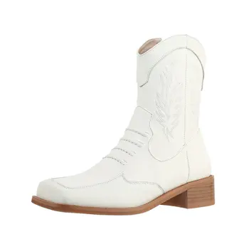 

2020 Platform Square Toe Shoes Woman Genuine Leather Winter Boots Women New Party Office Lady Chunky Heels Ankle Boots