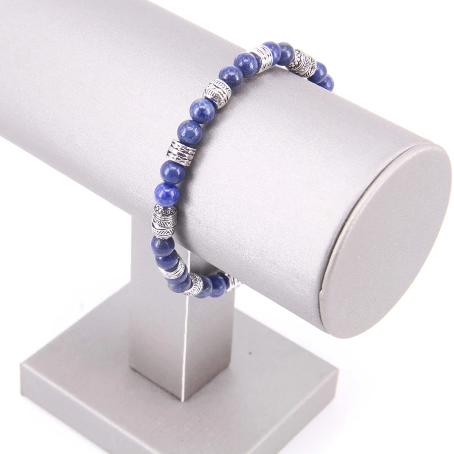 Thomas Lucky Charm Beads AND Black Lapis BEADS ELASTIC BRACELET, lucky charm bracelet Jewelry for Men TS B157