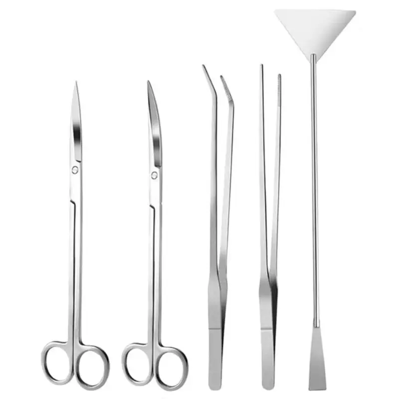 

5pcs Stainless steel Aquarium Plant Maintenance Tools Kit Straight Curved Tweezers Scissors For Fish Tank Aquarium Tools Set