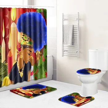 

African Women's New Creative Shower Curtain European and American Cross-Border Supply Wholesale Graphic Customization Bathroom