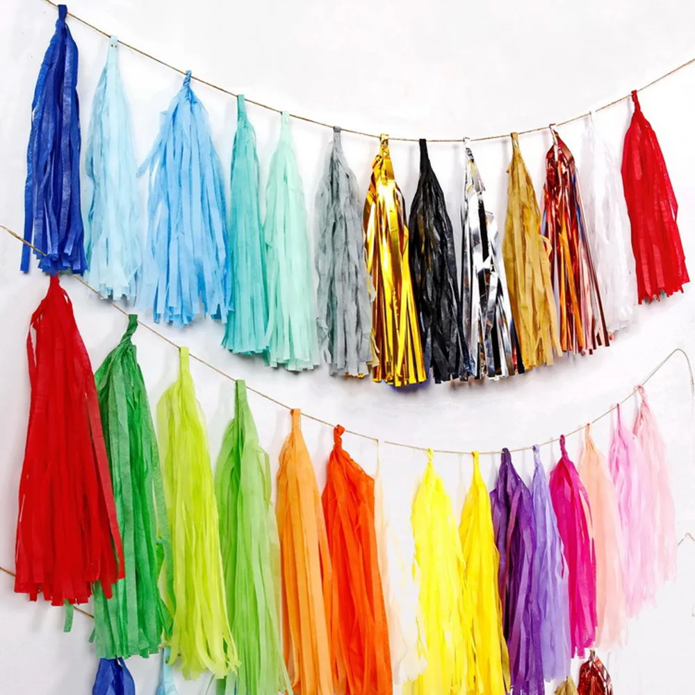 

10pcs/lot Birthday Paper Tassel Flower Ribbon Decoration Wedding Holiday Birthday Decoration Room Party Layout Background