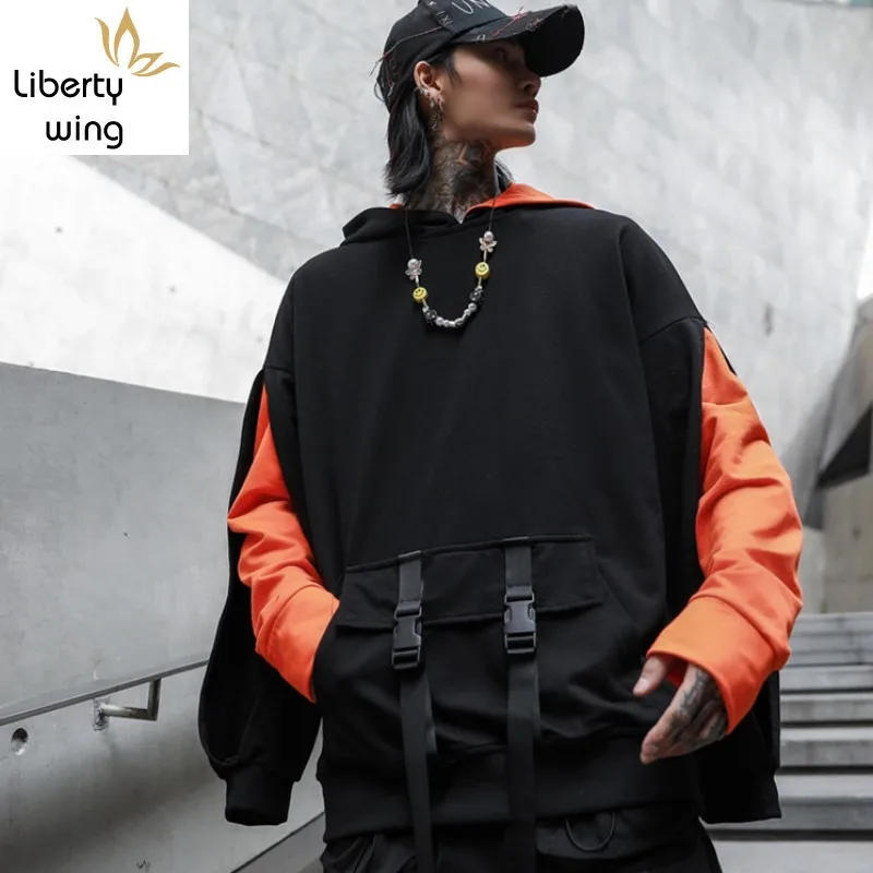 Повседневные уличные свободные мужские футболки с капюшоном топы в стиле хип-хоп