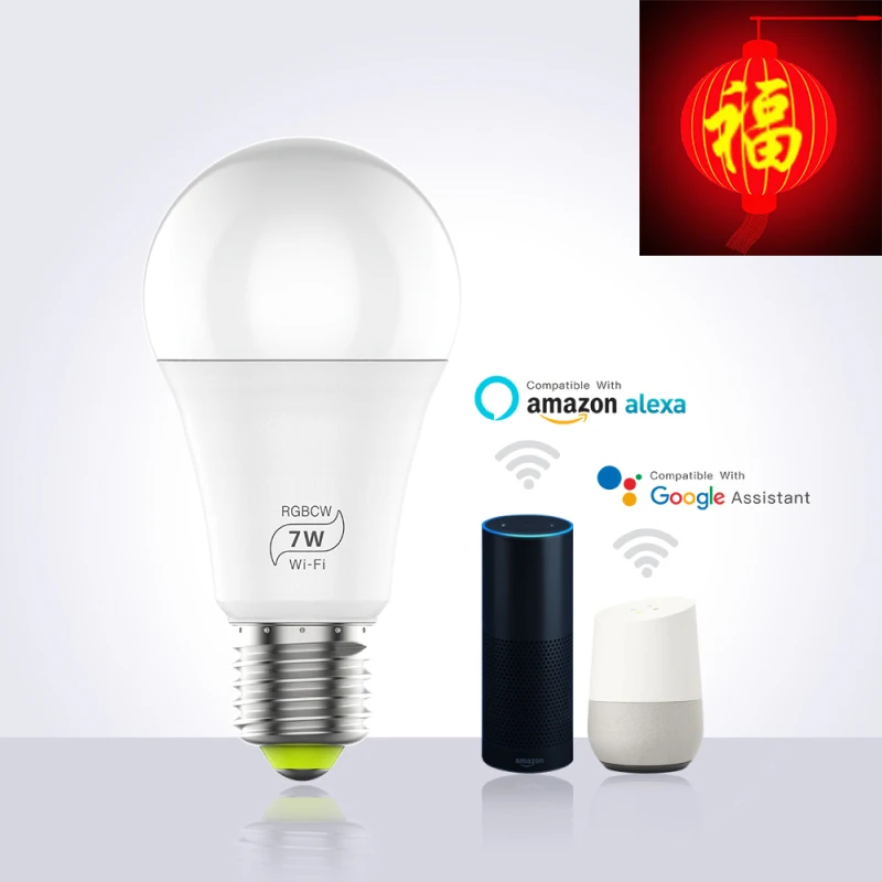 

4pc 7W multicolor Smart bulb wifi RGB energy saving led lamp dimmer timer remote control intelligent bulb with Google home Alexa