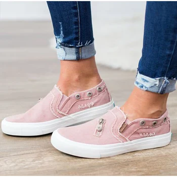 

Women Slip On Flat Casual Shoes Ladies Fashion Zip nim Plus Sizes Platform Shoe Female Comfortable Breath Soft Footwear