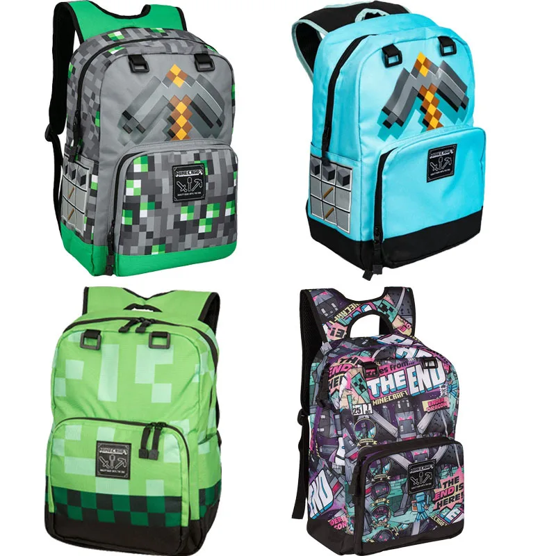 

New Minecrafted Peripheral Toy Creeper Diamond Pickaxe School Bag Backpack Mosaic Backpack Children's Toy Holiday Gift
