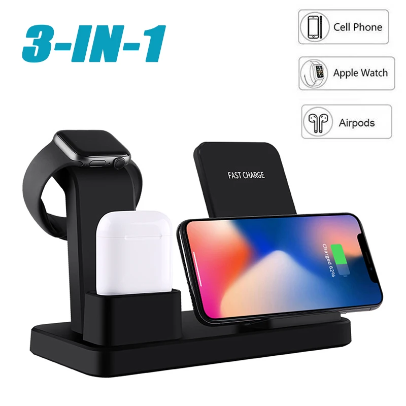 

New 3 in 1 Wireless Charger Qi for iPhone 8Plus X XR XS Charging Station Dock For Apple Watch 4 3 2 Earphone Chargers