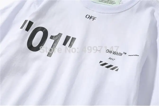 Новинка Off-White номер 01 для мужчин/женщин унисекс пара влюбленных моделей хлопок Мода Круглый вырез короткий рукав Футболка