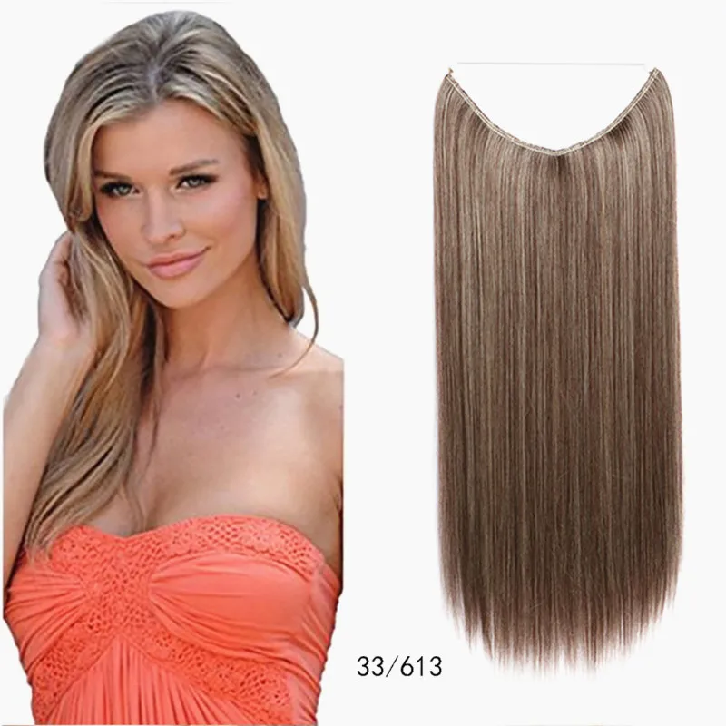 24 Inches Women Fish Line Synthetic Hair Extensions Straight Blonde Natural Wavy Long High Tempreture Fiber Synthetic Hairpiece
