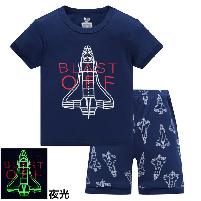 Kids Pajamas Set Summer Children Short Sleeve Sleepwear Rocket Boys Cartoon Pyjamas Clothing Nightwears Set 7