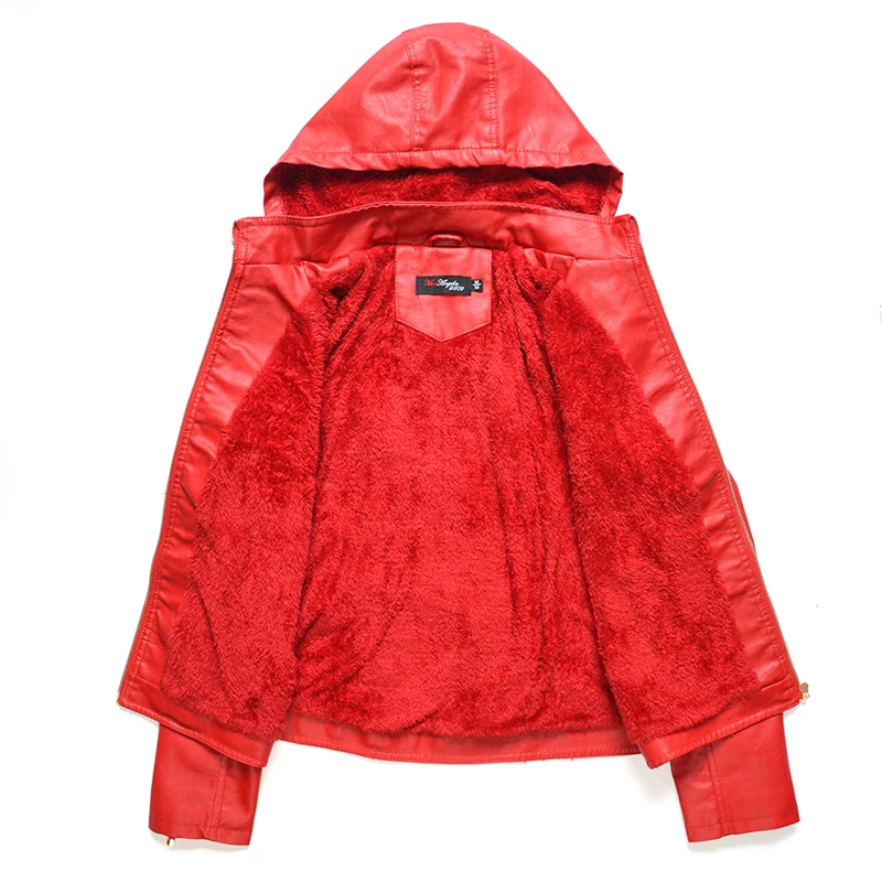 thicken Women jacket tops Casual Zipper PU Hooded Coat cool leather Jacket Motorcycle Slim Biker Parka Outerwear ladies bomber