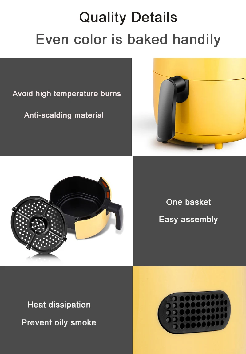 Household Air Fryer Portable Smart Fries Maker 2L Large Capacity Multifunctional Low Smoke Oven Electric Fryer 5