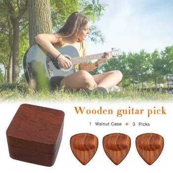 

3PCS Walnut Solid Wood Picks with Storage Box Plectrum Guitars High-end Picks Fingerpicks Musical Instrument Guitar Accessories4