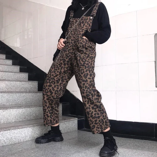 khaki Neploe/Винтажный женский леопардовый комбинезон в стиле хип-хоп Harajuku, подтяжки в стиле ретро, сексуальная одежда для девочек Harajuku, стиль сафари, 53676 - Цвет: khaki