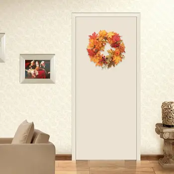 

Autumn Theme Door Wreath Halloween Home Decor Creative Maple Leaf Thanksgiving Hanging Decoration Autumn Simulation Wreath