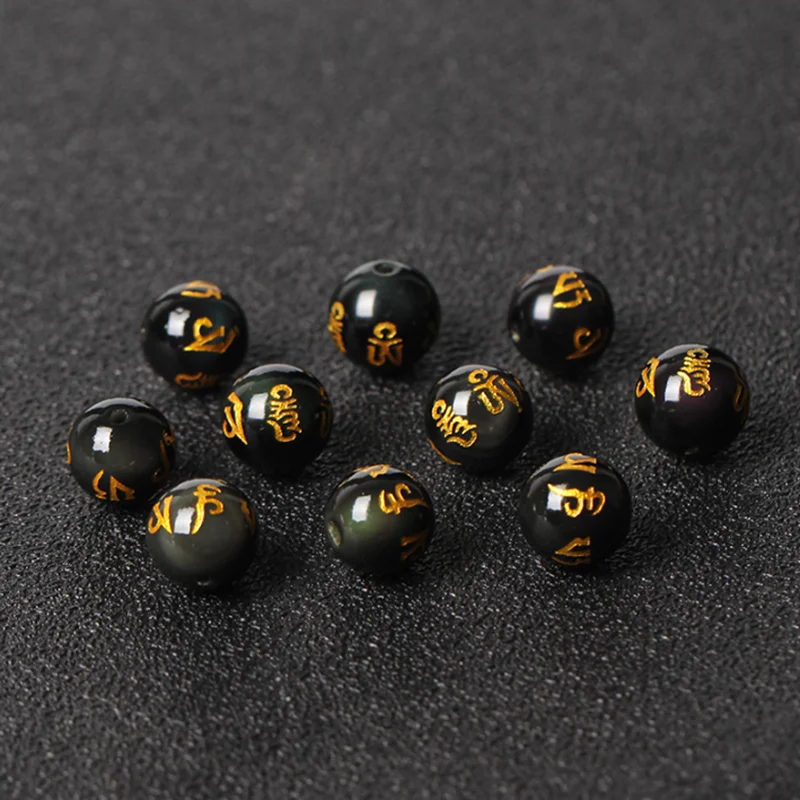 Feng Shui Gift Obsidian Stone Round Loose Beads Bracelet for man and women Handmade good Lucky Amulet Jewellery