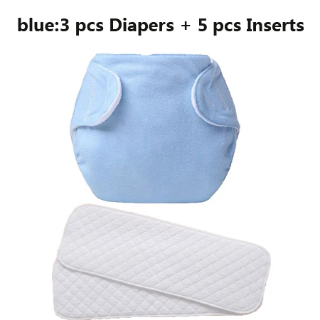 blue 3 шт. подгузники+ 5 шт. Вставки Многоразовые регулируемые хлопковые мягкие детские весенние сетчатые 7 цветов Подгузники Костюм 5-12 кг - Цвет: blue