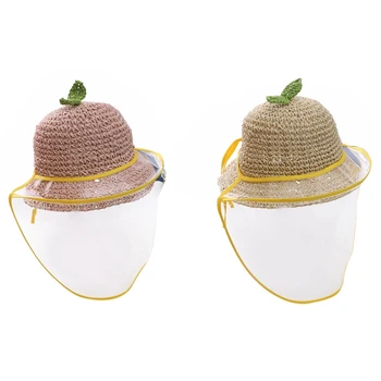 

2 Pcs Baby Kids Mask Hat Boys Girls Straw Hat Face Shield Cover Mask Hat Dustproof Fisherman Cap-Pink & Beige