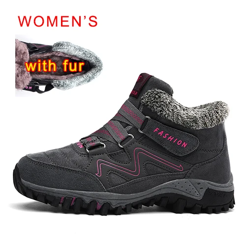 Очень теплые мужские зимние ботинки качественные женские зимние ботинки унисекс теплая водонепроницаемая зимняя обувь для мужчин и женщин мужские ботильоны на меху - Цвет: Gray rose fur