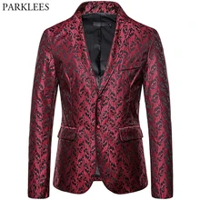 Мужской цветочный жаккардовый Блейзер, модный роскошный Повседневный пиджак, Свадебный деловой блейзер с двумя пуговицами и принтом, большой размер, Masculino